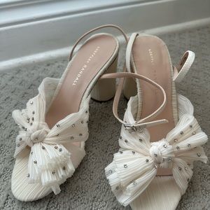 Loeffler Randall Camellia Pearl Rhinestone Bow Heel Sandals size 8
